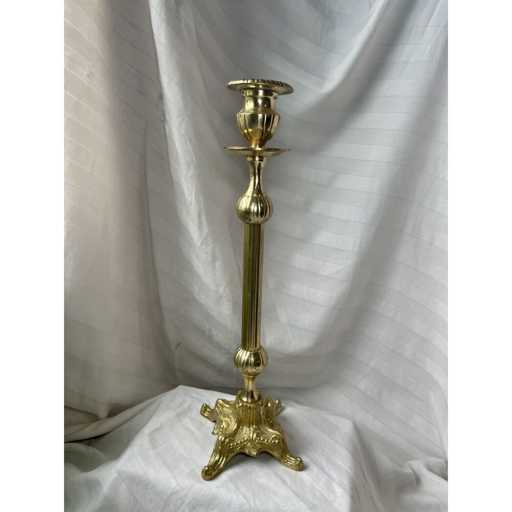 14"  Vintage Solid Lacquered Brass Tall Candlestick Holders